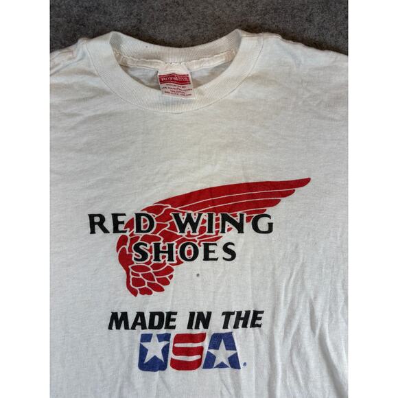 Vintage 80s Red Wing Shoes Mens Medium White Logo Graphic Tee Workwear USA - Picture 4 of 6